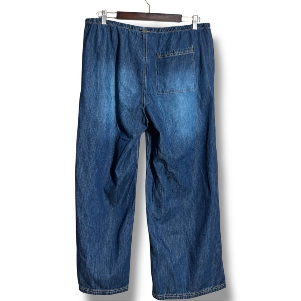 DIVIDED Dark Blue Wide Leg Distressed Knees Adjustable Tie Waist Jeans for Women - Picture 16 of 16